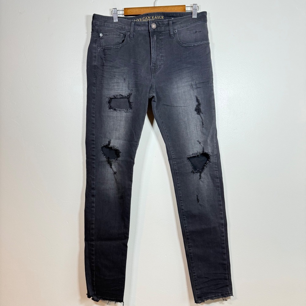 American Eagle Extreme Flex 4 Distressed Skinny Jeans Size 34 Black